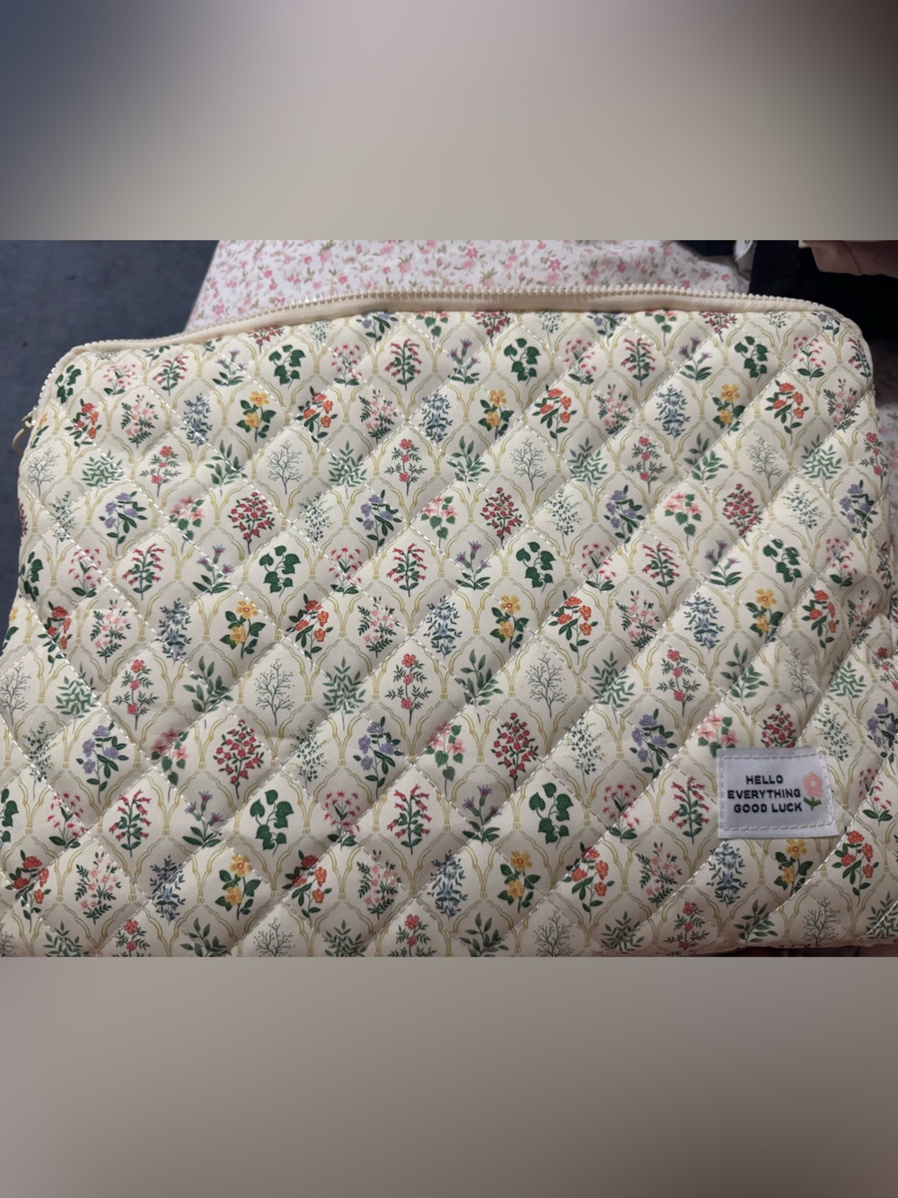 Floral Quilted Laptop Case - Cream with Multicolor Floral Print